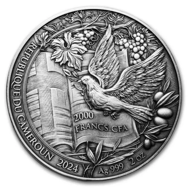 2024 2oz Cameroon Bible Stories The Seven Days of Creation .999 Silver Antique Coin