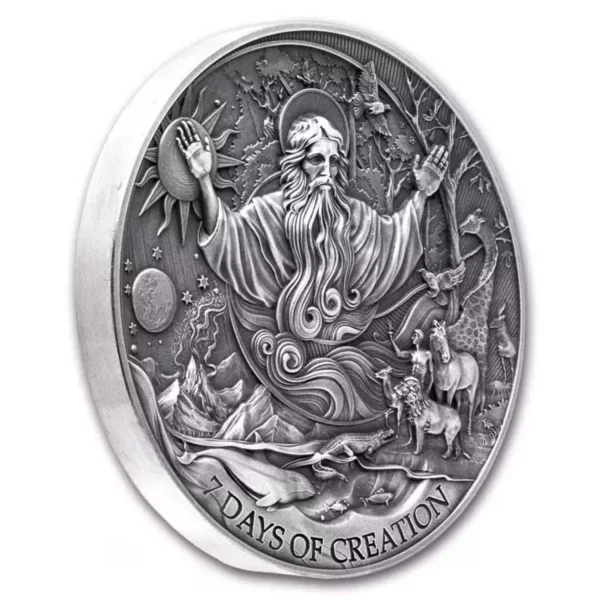 2024 2oz Cameroon Bible Stories The Seven Days of Creation .999 Silver Antique Coin