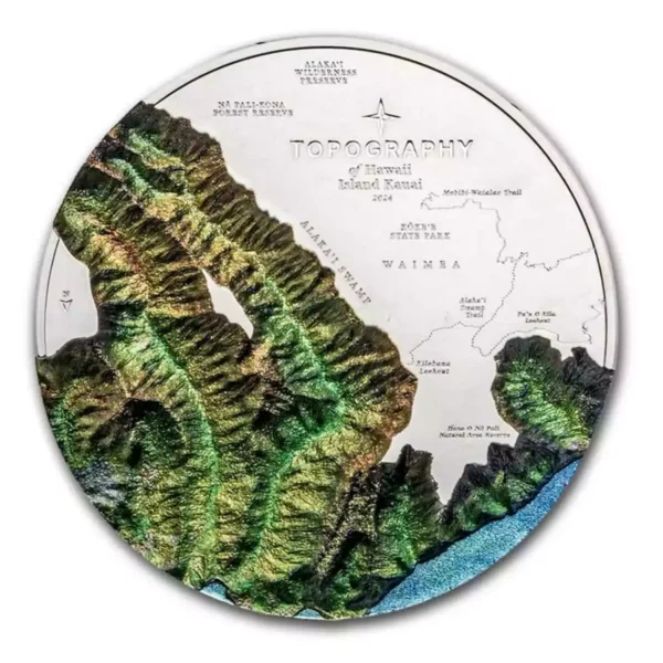 2024 5oz Cook Islands Topography Hawaii .9999 Silver Ultra High Relief Proof Coin