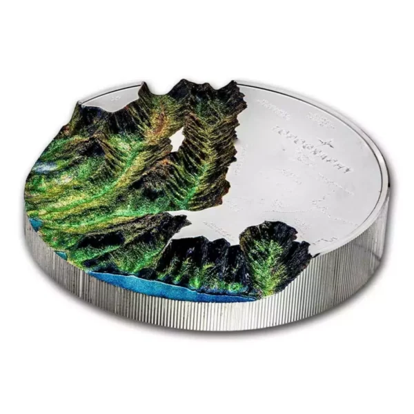 2024 5oz Cook Islands Topography Hawaii .9999 Silver Ultra High Relief Proof Coin