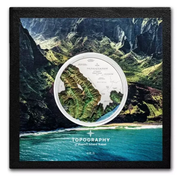 2024 5oz Cook Islands Topography Hawaii .9999 Silver Ultra High Relief Proof Coin