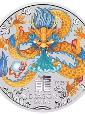 2024 1/4oz Australia Perth Mint Lunar Series III  Year of the Dragon Colorized .9999 Silver Coin