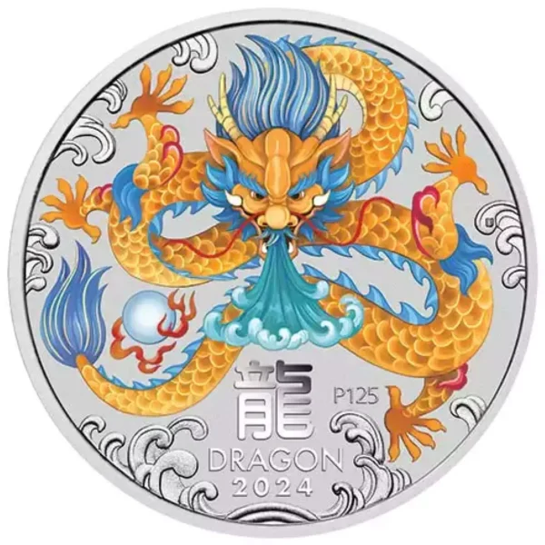 2024 1/4oz Australia Perth Mint Lunar Series III  Year of the Dragon Colorized .9999 Silver Coin