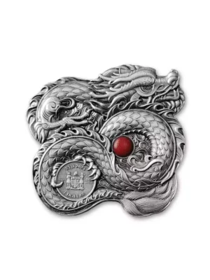 2024 1oz Fiji China Whiskered Dragon .999 Silver Ultra High Relief Antiqued