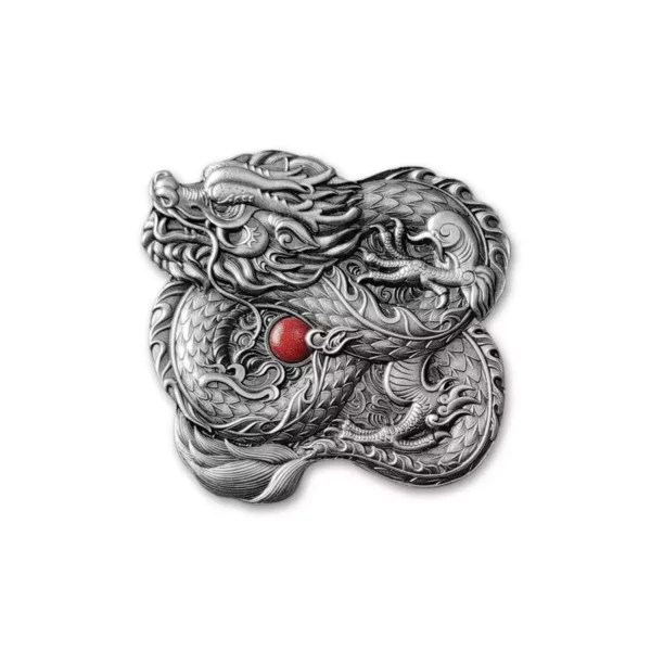 2024 1oz Fiji China Whiskered Dragon .999 Silver Ultra High Relief Antiqued