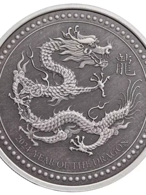 2024 Samoa 2oz Scottsdale Mint .999 Silver Year of the Dragon Antiqued Coin