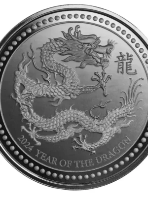 2024 Samoa 2oz Scottsdale Mint .999 Silver Year of the Dragon Coin Rhodium Plated