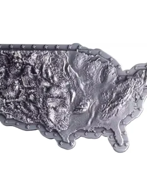 2oz Map of the United States Shaped Stacker .999 Silver Medal