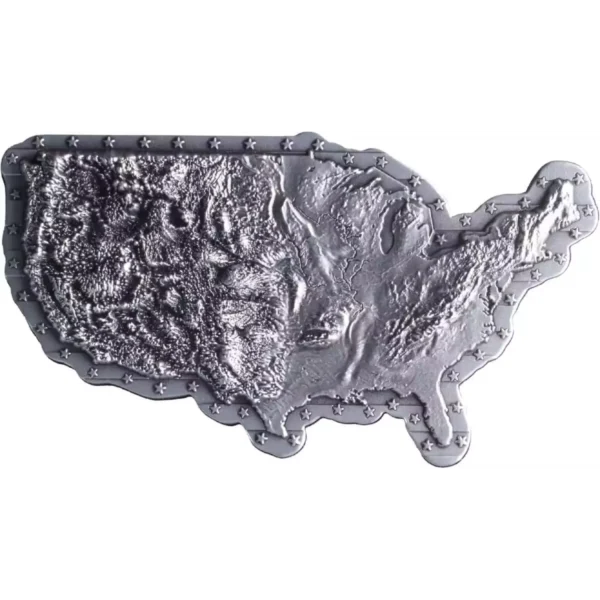 2oz Map of the United States Shaped Stacker .999 Silver Medal