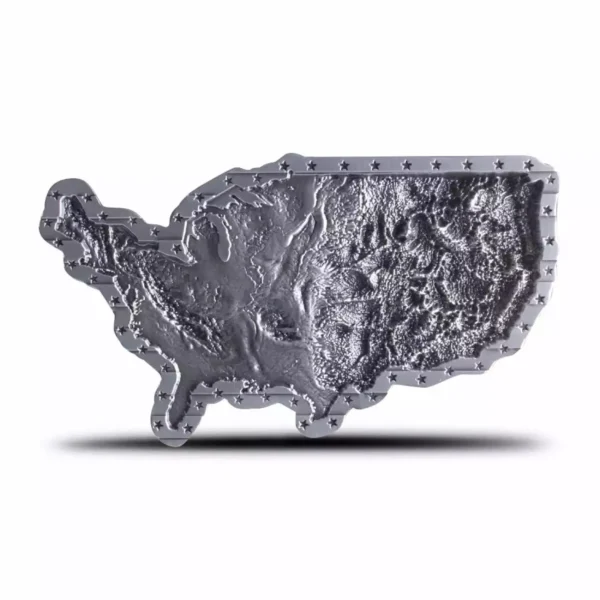 2oz Map of the United States Shaped Stacker .999 Silver Medal
