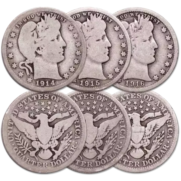 US 90% Silver Coinage -- Barber Quarters  width=